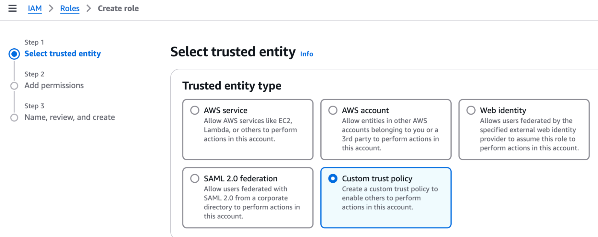 AWS &quot;Trusted entity type&quot; selection