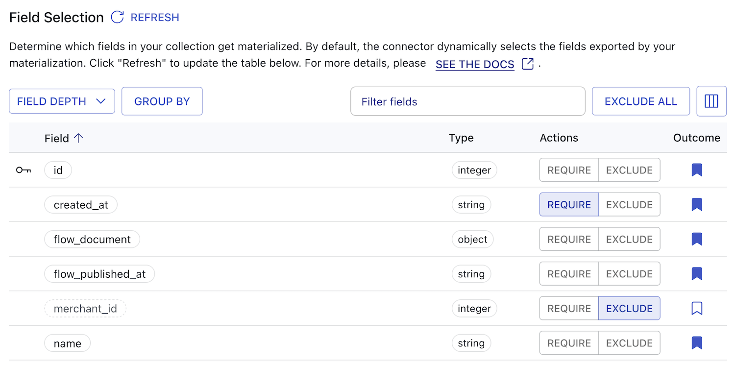 Field selection modes and individual options