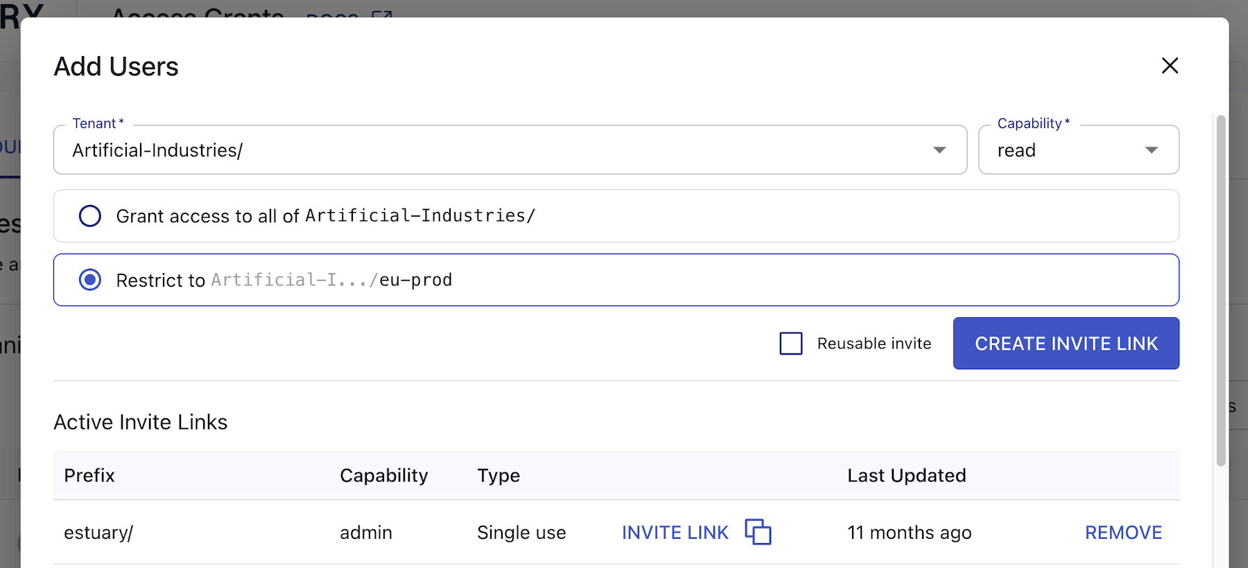 "Add Users" dialogue