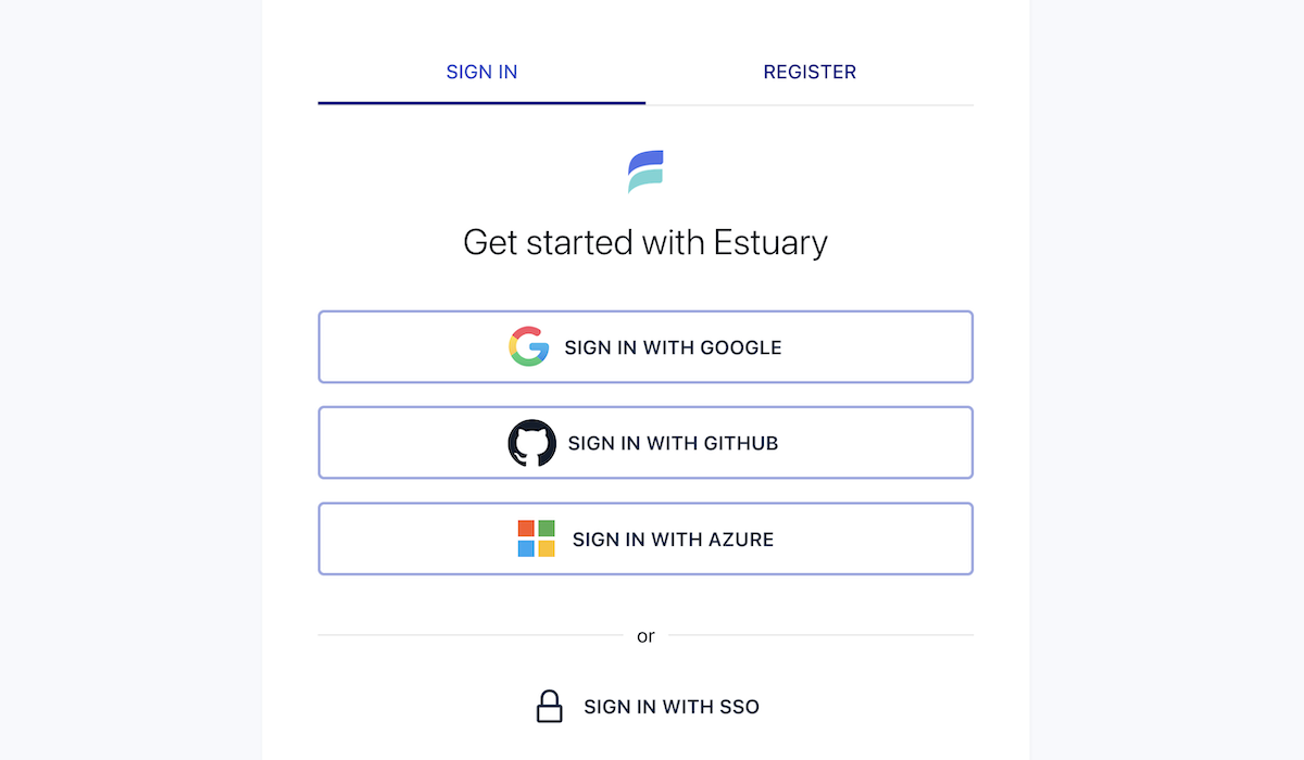 Estuary login screen